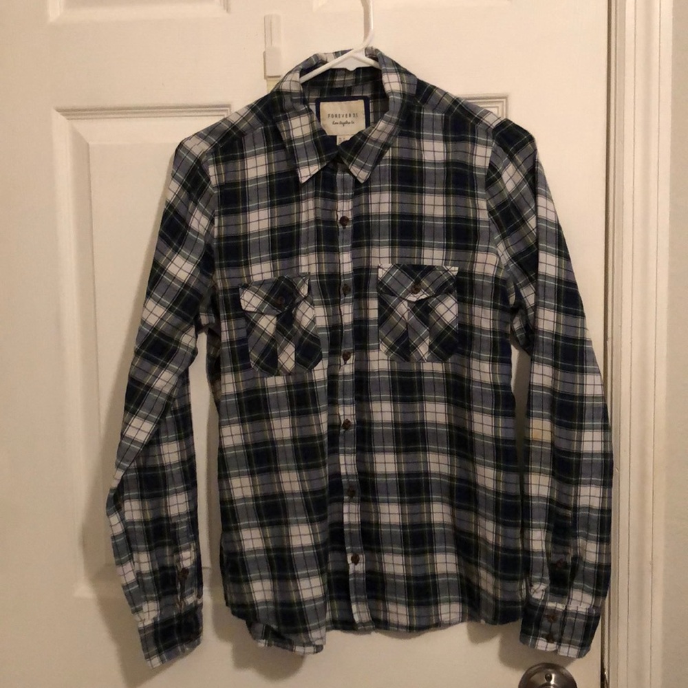 Green and Blue Flannel Button Down